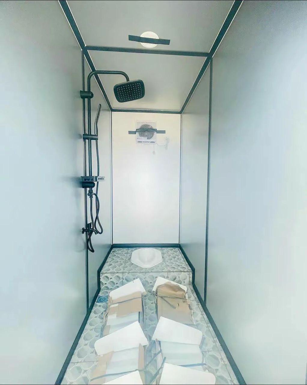 20Ft Portable shipping container bathroom units. 5 separate bathroom and washrooms1 20ft Portable Shipping Container Bathroom Unit – 5 Separate Restrooms & Washrooms